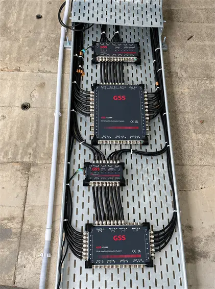 GSS multiswitches and coaxial cables installed on a cable tray