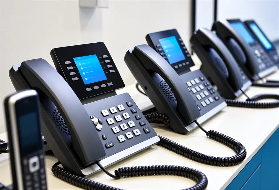 Row of business IP desk phones