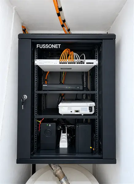 Network rack with patch panel and switches