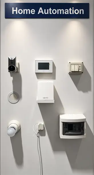 Home automation panels on the showroom display wall