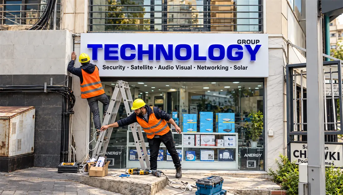 Technology Group storefront and sign on Adonis main road